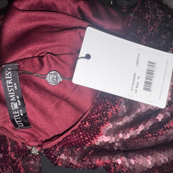 Little Mistress Dark Plum/Burgundy Sequin Long-Sleeve Wrap Dress NWT - Picture 8 of 12